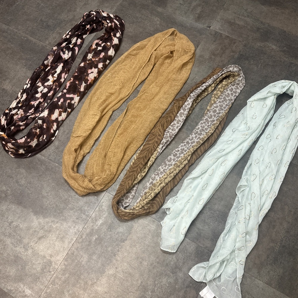 Scarfs Head‎ Hat Bands Lot 4 Infinity Scarves Lightweight Fashion All Over Print